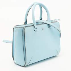 Pre Owned Tory Burch Sky Blue Leather Robinson Tote