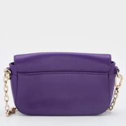 Pre Owned Tory Burch Purple Leather Mini Robinson Chain Shoulder Bag
