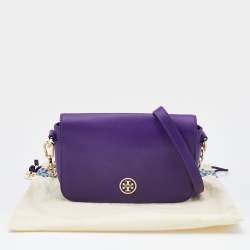 Pre Owned Tory Burch Purple Leather Mini Robinson Chain Shoulder Bag