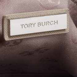 Pre Owned Tory Burch Grey Floral Laser Cut Leather Double Zip Robinson Tote