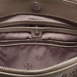 Pre Owned Tory Burch Grey Floral Laser Cut Leather Double Zip Robinson Tote