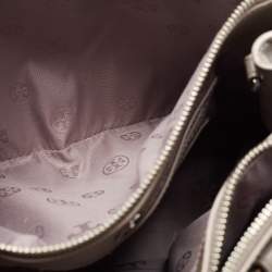 Pre Owned Tory Burch Grey Floral Laser Cut Leather Double Zip Robinson Tote