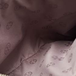 Pre Owned Tory Burch Grey Floral Laser Cut Leather Double Zip Robinson Tote