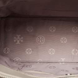 Pre Owned Tory Burch Grey Floral Laser Cut Leather Double Zip Robinson Tote