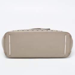 Pre Owned Tory Burch Grey Floral Laser Cut Leather Double Zip Robinson Tote