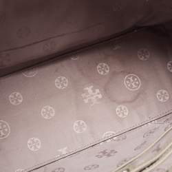 Pre Owned Tory Burch Grey Floral Laser Cut Leather Double Zip Robinson Tote
