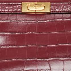 Pre Owned Tory Burch Burgundy Croc Embossed Leather Lee Radziwill Chain Shoulder Bag