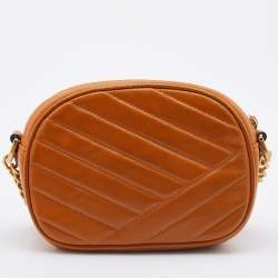 Pre Owned Tory Burch Mustard Chevron Leather Small Kira Camera Bag