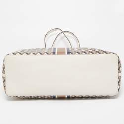 Pre Owned Tory Burch White/Multicolor Coated Canvas and Leather Geo Shopper Tote