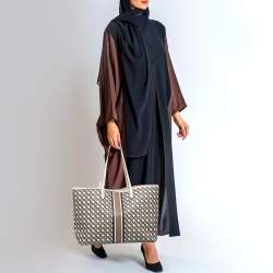 Pre Owned Tory Burch White/Multicolor Coated Canvas and Leather Geo Shopper Tote