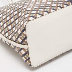 Pre Owned Tory Burch White/Multicolor Coated Canvas and Leather Geo Shopper Tote