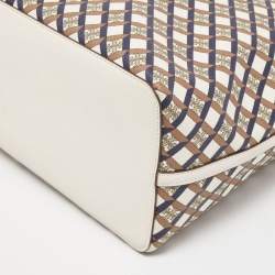 Pre Owned Tory Burch White/Multicolor Coated Canvas and Leather Geo Shopper Tote