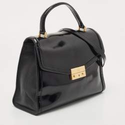 Pre Owned Tory Burch Black Glossy Leather Juliette Top Handle Bag