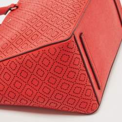 Pre Owned Tory Burch Red Perforated Leather Robinson Double Zip Tote