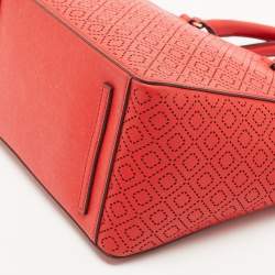 Pre Owned Tory Burch Red Perforated Leather Robinson Double Zip Tote
