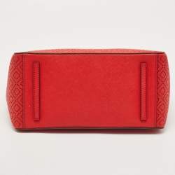 Pre Owned Tory Burch Red Perforated Leather Robinson Double Zip Tote