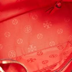 Pre Owned Tory Burch Red Perforated Leather Robinson Double Zip Tote