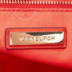 Pre Owned Tory Burch Red Perforated Leather Robinson Double Zip Tote
