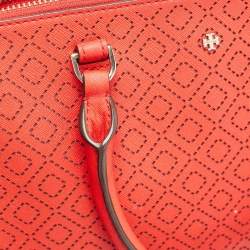 Pre Owned Tory Burch Red Perforated Leather Robinson Double Zip Tote