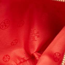 Pre Owned Tory Burch Red Perforated Leather Robinson Double Zip Tote