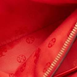 Pre Owned Tory Burch Red Perforated Leather Robinson Double Zip Tote