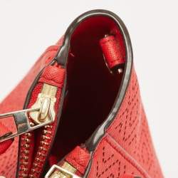 Pre Owned Tory Burch Red Perforated Leather Robinson Double Zip Tote