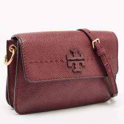 Pre Owned Tory Burch Burgundy Leather Mcgraw Crossbody Bag