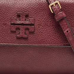 Pre Owned Tory Burch Burgundy Leather Mcgraw Crossbody Bag