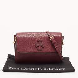 Pre Owned Tory Burch Burgundy Leather Mcgraw Crossbody Bag