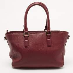 Pre Owned Tory Burch Burgundy Grained Leather Turnlock Flap Tote