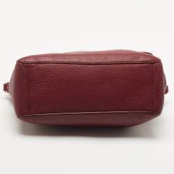 Pre Owned Tory Burch Burgundy Grained Leather Turnlock Flap Tote