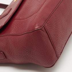 Pre Owned Tory Burch Burgundy Grained Leather Turnlock Flap Tote