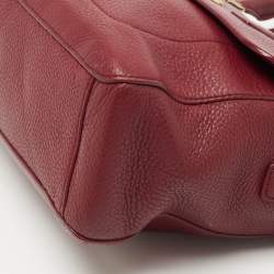 Pre Owned Tory Burch Burgundy Grained Leather Turnlock Flap Tote