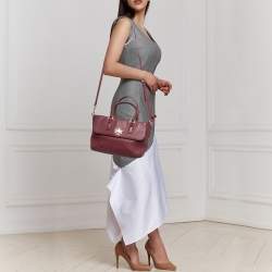 Pre Owned Tory Burch Burgundy Grained Leather Turnlock Flap Tote