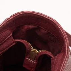 Pre Owned Tory Burch Burgundy Grained Leather Turnlock Flap Tote