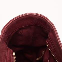 Pre Owned Tory Burch Burgundy Grained Leather Turnlock Flap Tote