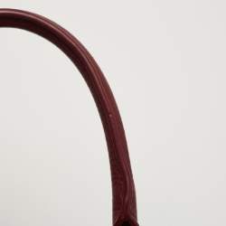 Pre Owned Tory Burch Burgundy Grained Leather Turnlock Flap Tote