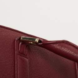 Pre Owned Tory Burch Burgundy Grained Leather Turnlock Flap Tote