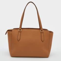 Pre Owned Tory Burch Tan Leather Emerson Top Zip Tote
