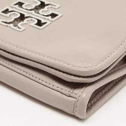 Pre Owned Tory Burch Beige Leather Britten Flap Crossbody Bag