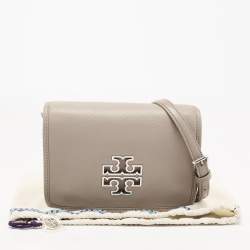 Pre Owned Tory Burch Beige Leather Britten Flap Crossbody Bag