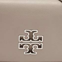 Pre Owned Tory Burch Beige Leather Britten Flap Crossbody Bag