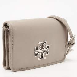 Pre Owned Tory Burch Beige Leather Britten Flap Crossbody Bag