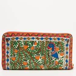 Pre Owned Tory Burch Multicolor Bird Printed Leather Robinson Zip Around Wallet