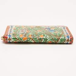 Pre Owned Tory Burch Multicolor Bird Printed Leather Robinson Zip Around Wallet