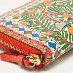 Pre Owned Tory Burch Multicolor Bird Printed Leather Robinson Zip Around Wallet