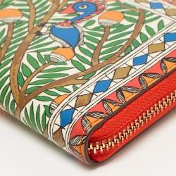Pre Owned Tory Burch Multicolor Bird Printed Leather Robinson Zip Around Wallet