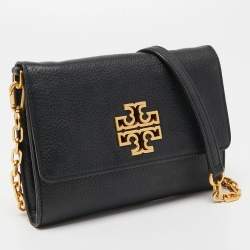 Pre Owned Tory Burch Black Leather Britten Crossbody Bag