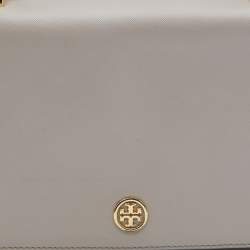 Pre Owned Tory Burch Taupe Leather Robinson Flap Shoulder Bag