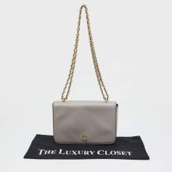 Pre Owned Tory Burch Taupe Leather Robinson Flap Shoulder Bag